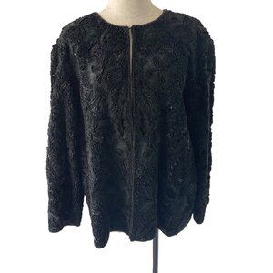 Vintage Womens Jacket Size X Black Soutache Ribbon Beaded Evening Silk